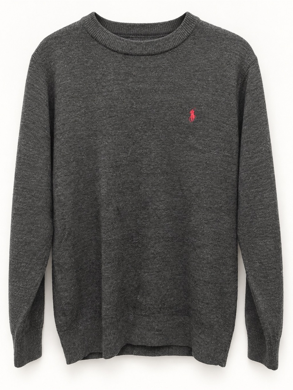 Polo by Ralph Lauren Dark Gray Crewneck Cashmere Sweater with Red Logo